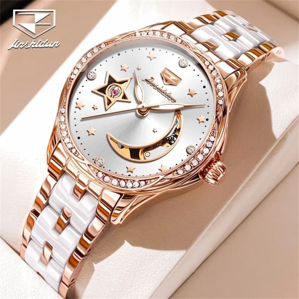 Women Mechanical StarMoon Ceramic Bracelet Watch